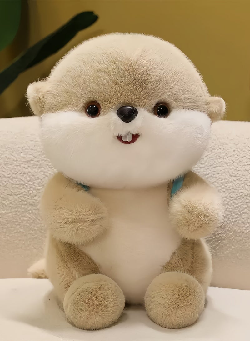 30cm Cute Otter Plush Toy with Blue Fish Backpack - Soft Stuffed Animal for Kids - Image 1